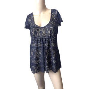 ECI New York Babydoll Lace Whimsigoth Scoop Neck Top‎ Womens Small Y2K